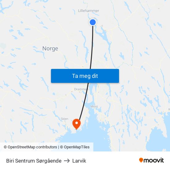 Biri Sentrum Sørgående to Larvik map