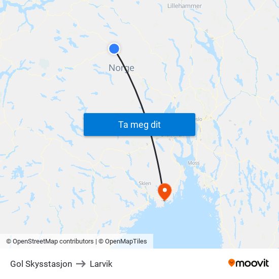 Gol Skysstasjon to Larvik map