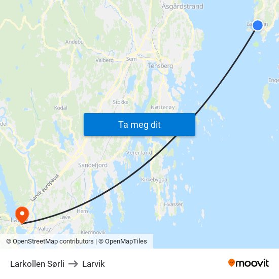 Larkollen Sørli to Larvik map