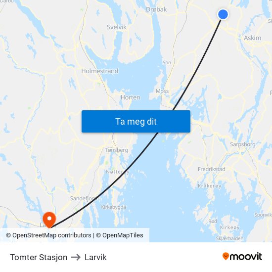 Tomter Stasjon to Larvik map