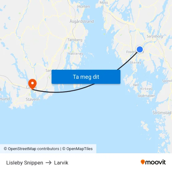 Lisleby Snippen to Larvik map
