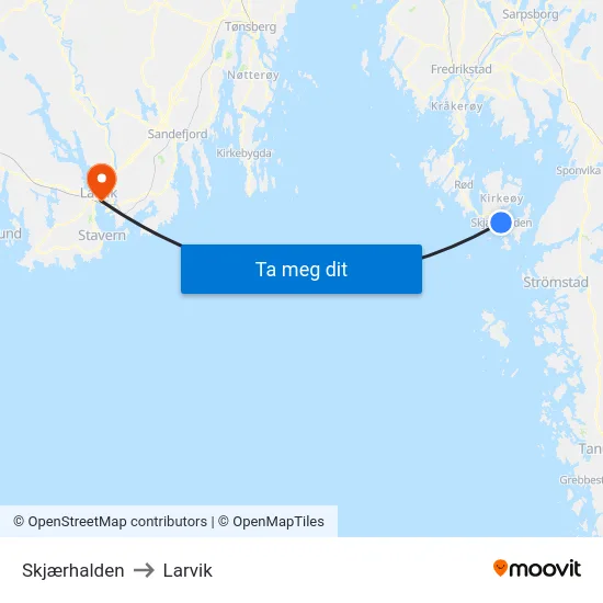 Skjærhalden to Larvik map