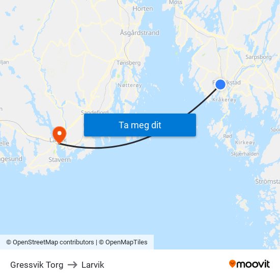 Gressvik Torg to Larvik map