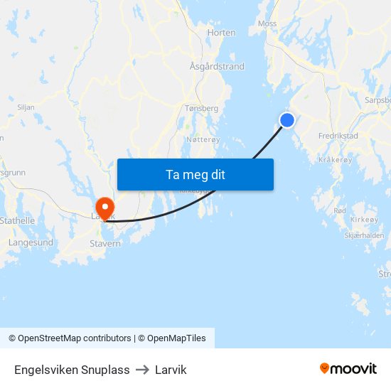 Engelsviken Snuplass to Larvik map