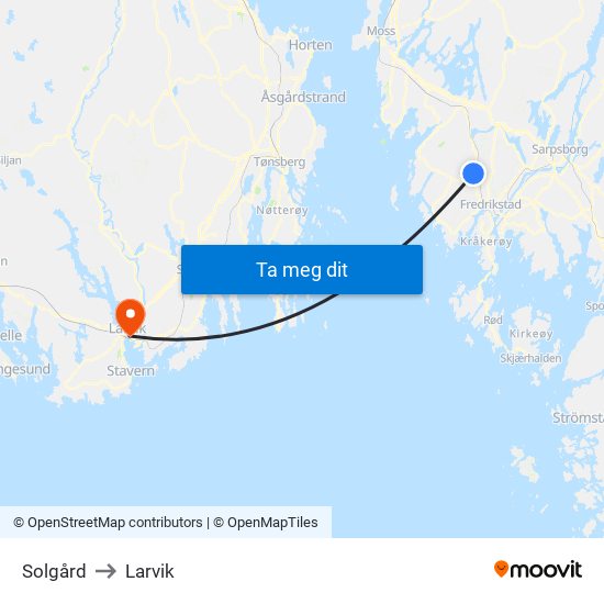 Solgård to Larvik map