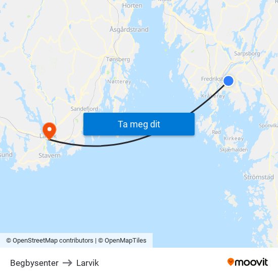 Begbysenter to Larvik map