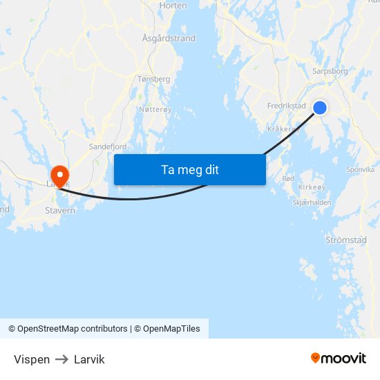 Vispen to Larvik map