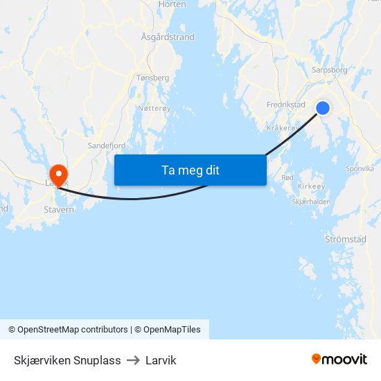 Skjærviken Snuplass to Larvik map