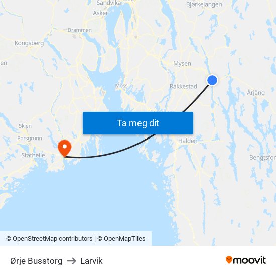 Ørje Busstorg to Larvik map