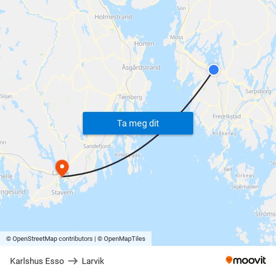 Karlshus Esso to Larvik map