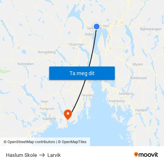 Haslum Skole to Larvik map