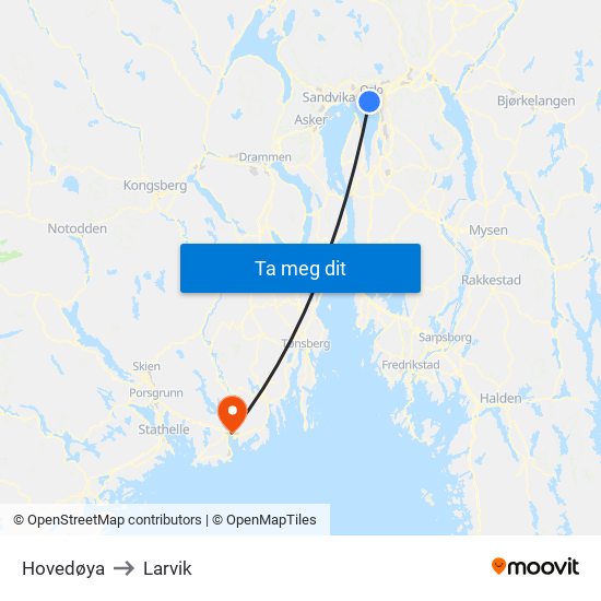 Hovedøya to Larvik map