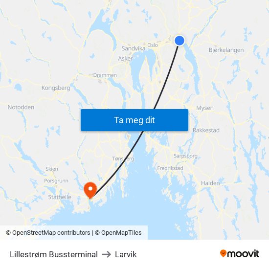 Lillestrøm Bussterminal to Larvik map