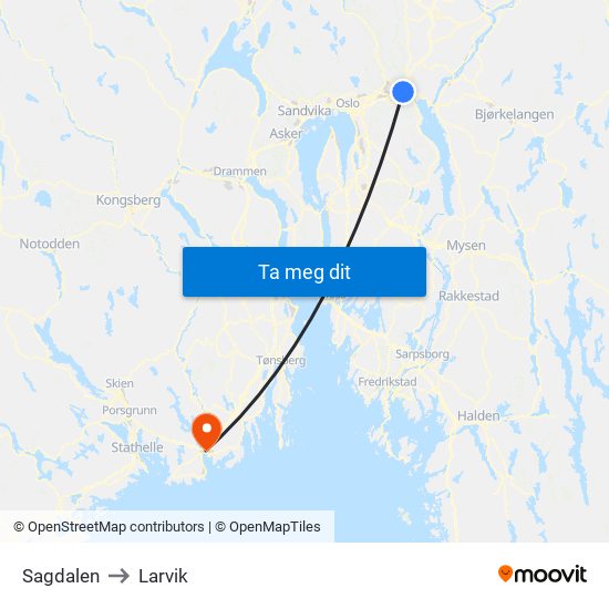 Sagdalen to Larvik map