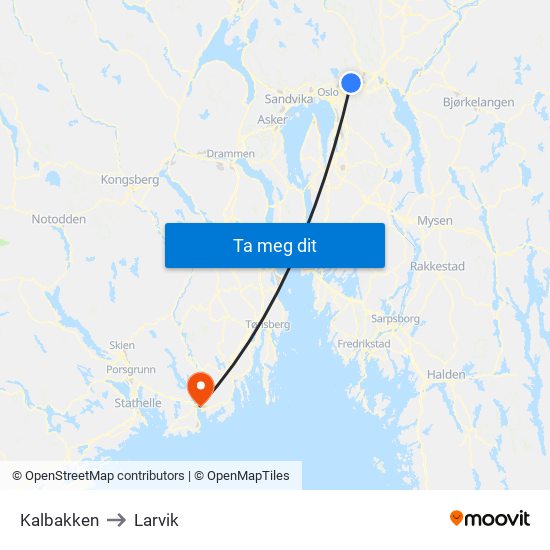 Kalbakken to Larvik map