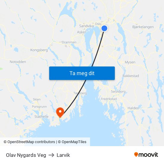 Olav Nygards Veg to Larvik map