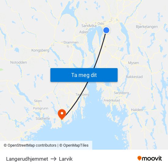 Langerudhjemmet to Larvik map