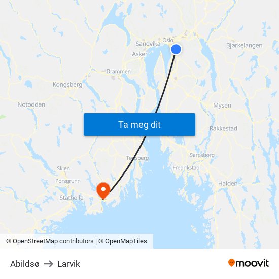 Abildsø to Larvik map