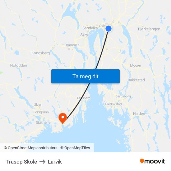 Trasop Skole to Larvik map