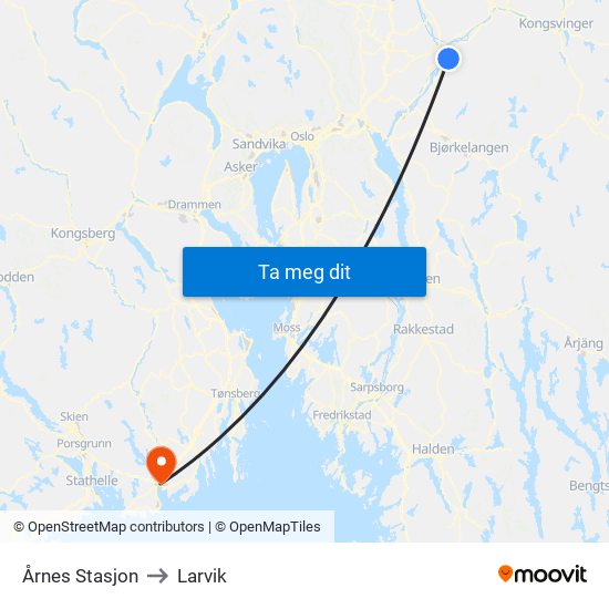 Årnes Stasjon to Larvik map