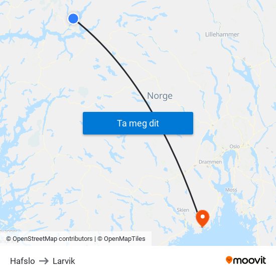 Hafslo to Larvik map