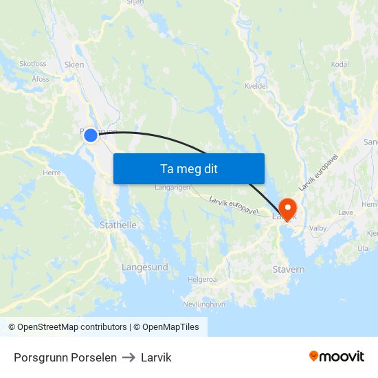 Porsgrunn Porselen to Larvik map