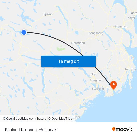 Rauland Krossen to Larvik map