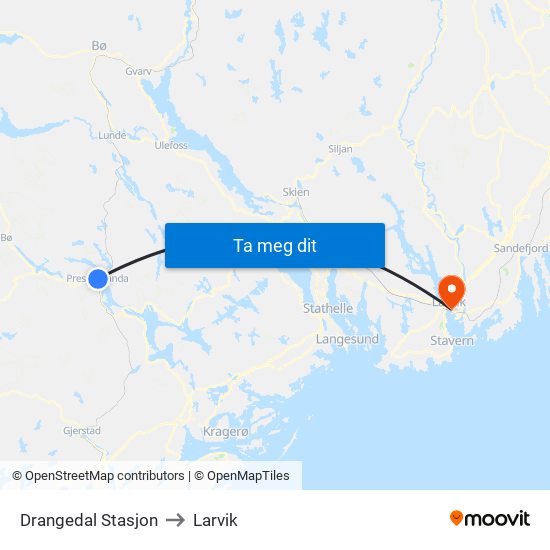 Drangedal Stasjon to Larvik map