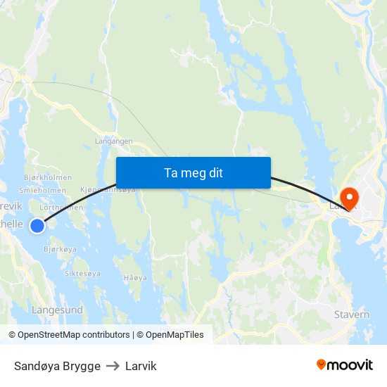 Sandøya Brygge to Larvik map