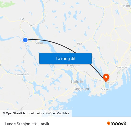 Lunde Stasjon to Larvik map