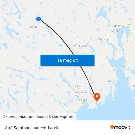 Atrå Samfunnshus to Larvik map