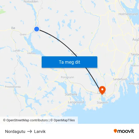 Nordagutu to Larvik map