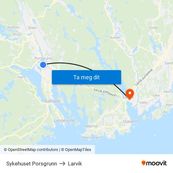 Sykehuset Porsgrunn to Larvik map