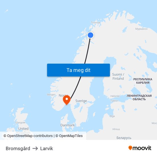 Bromsgård to Larvik map