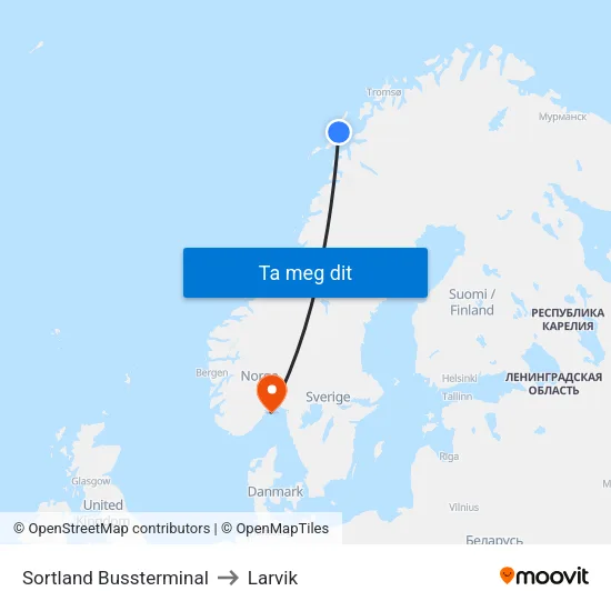 Sortland Bussterminal to Larvik map