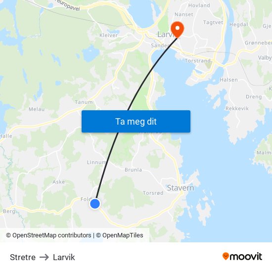 Stretre to Larvik map