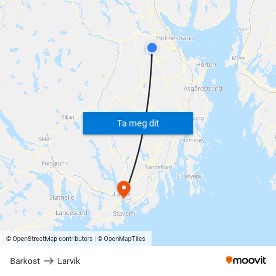 Barkost to Larvik map