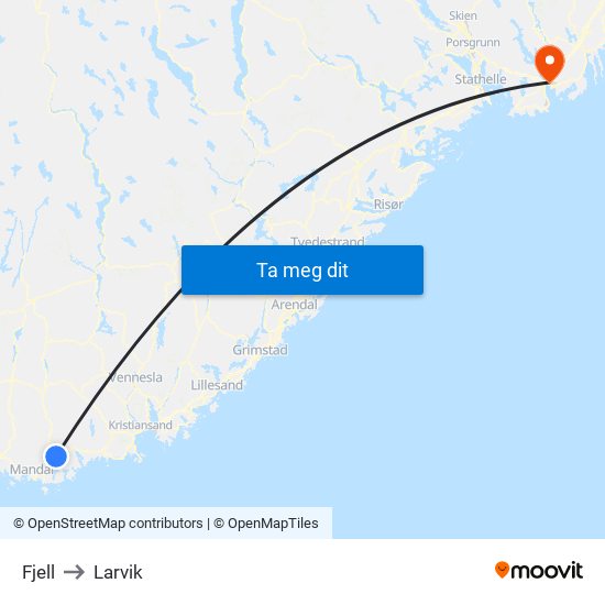 Fjell to Larvik map