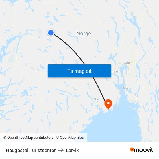 Haugastøl Turistsenter to Larvik map
