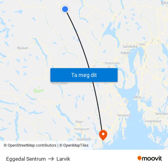 Eggedal Sentrum to Larvik map