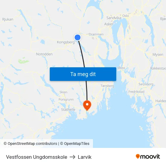 Vestfossen Ungdomsskole to Larvik map
