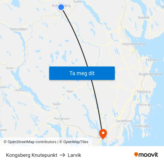 Kongsberg Knutepunkt to Larvik map