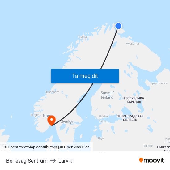 Berlevåg Sentrum to Larvik map