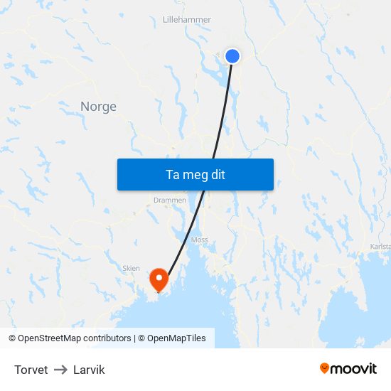 Torvet to Larvik map