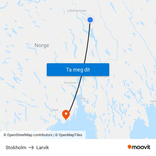 Stokholm to Larvik map