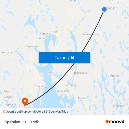 Spetalen to Larvik map