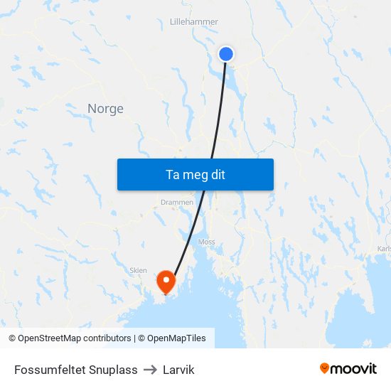 Fossumfeltet Snuplass to Larvik map