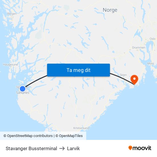 Stavanger Bussterminal to Larvik map