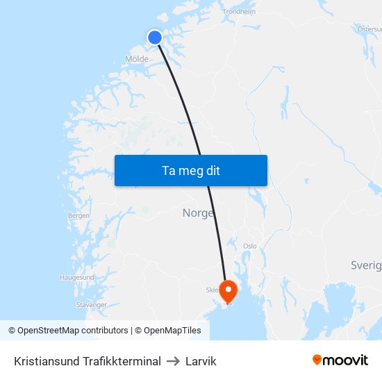 Kristiansund Trafikkterminal to Larvik map