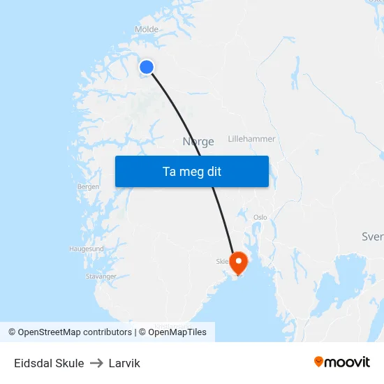 Eidsdal Skule to Larvik map